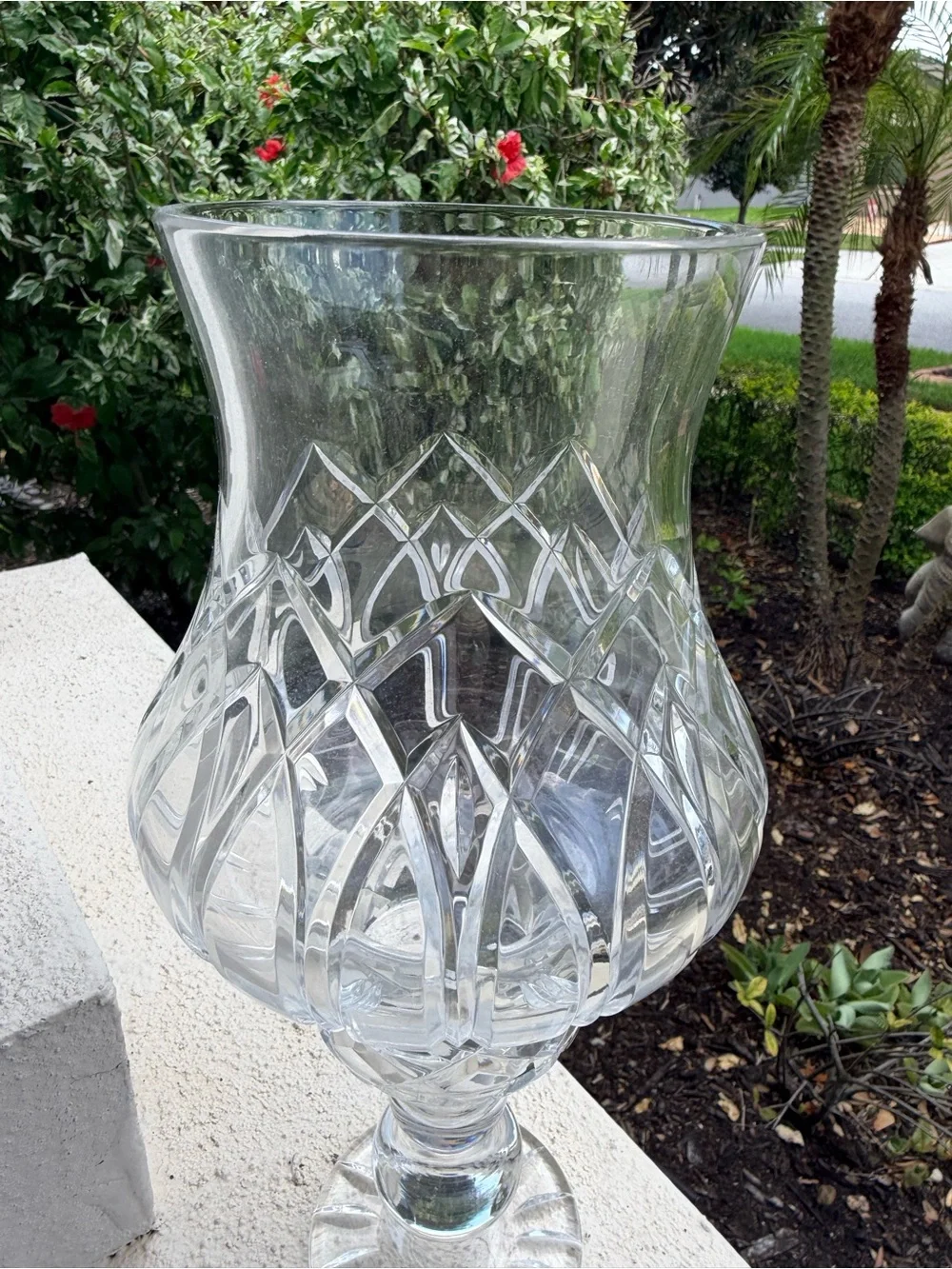 Vintage Cut Crystal Hurricane Vase Candle Holder Clear Heavy Glass 12